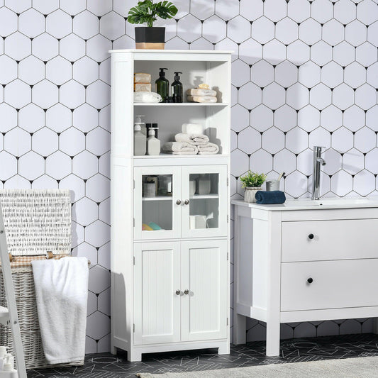 HOMCOM White Kitchen Cupboard with Adjustable Shelf and Glass Doors - ALL4U RETAILER LTD