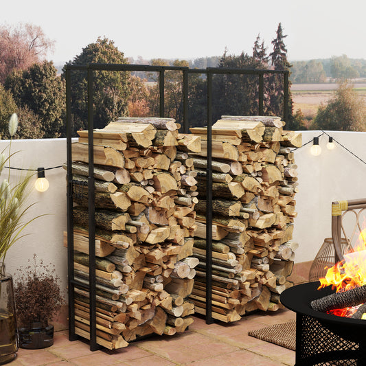 Outsunny Retractable Firewood Log Rack Set Of 2 Indoor Outdoor Wood Storage With Hooks 40-65 Cm 100-150 Cm Black