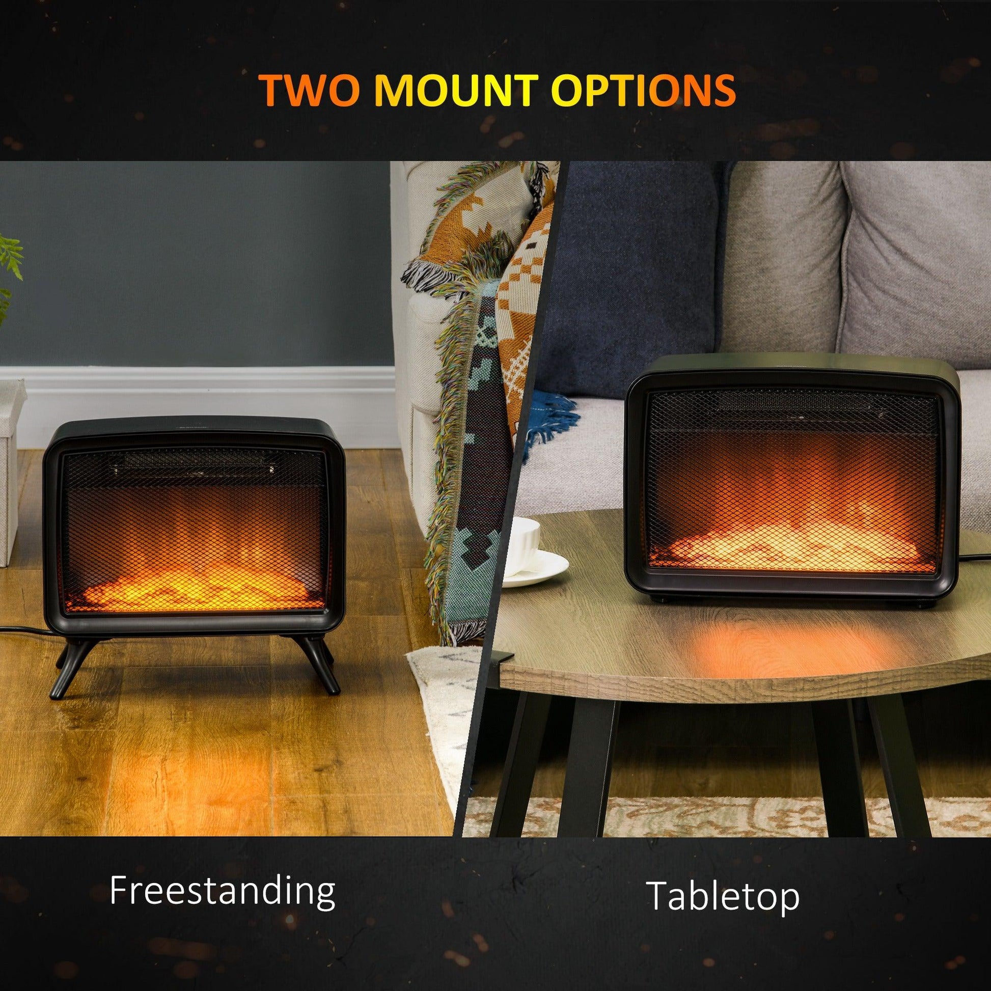 HOMCOM Electric Fireplace Stove, Freestanding/Tabletop, LED Flame Effect - ALL4U RETAILER LTD