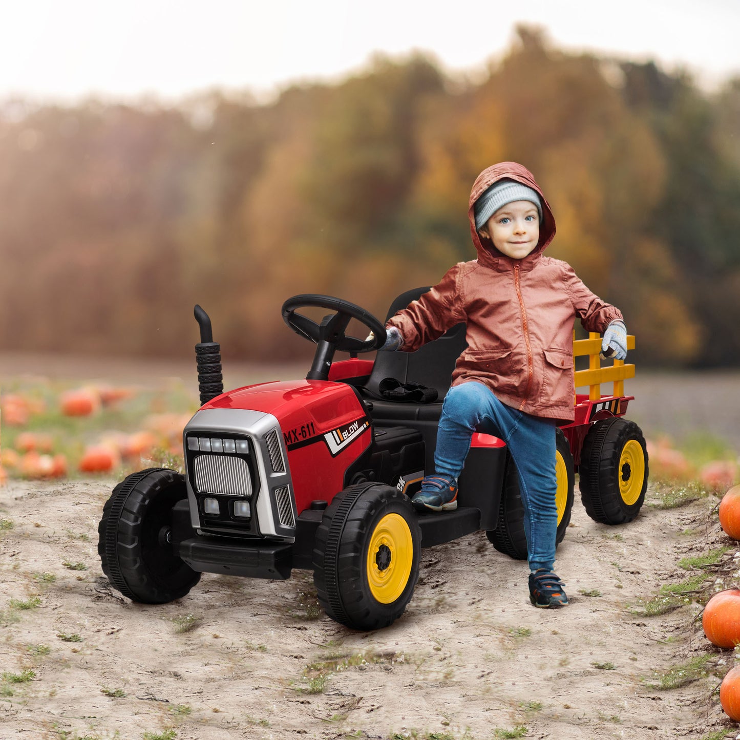 HOMCOM Electric Ride on Tractor with Detachable Trailer 12V Kids Battery Powered Electric Car Remote Control Music Start up Sound. - ALL4U RETAILER LTD