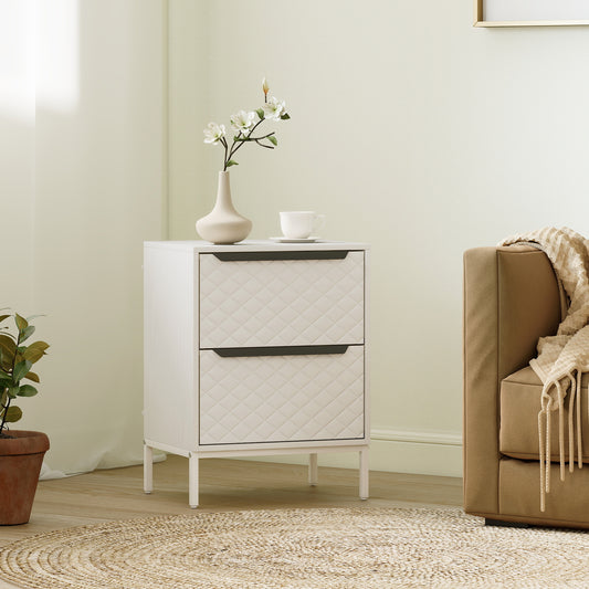 HOMCOM White Chest Of Drawers With Two Fabric Drawers And Aluminium Handles MDF Frame