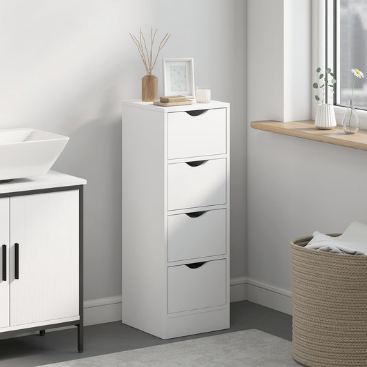 HOMCOM White 4 Drawer Bathroom Cabinet Freestanding Narrow Storage With Groove Handles For Small Spaces Nordic Style