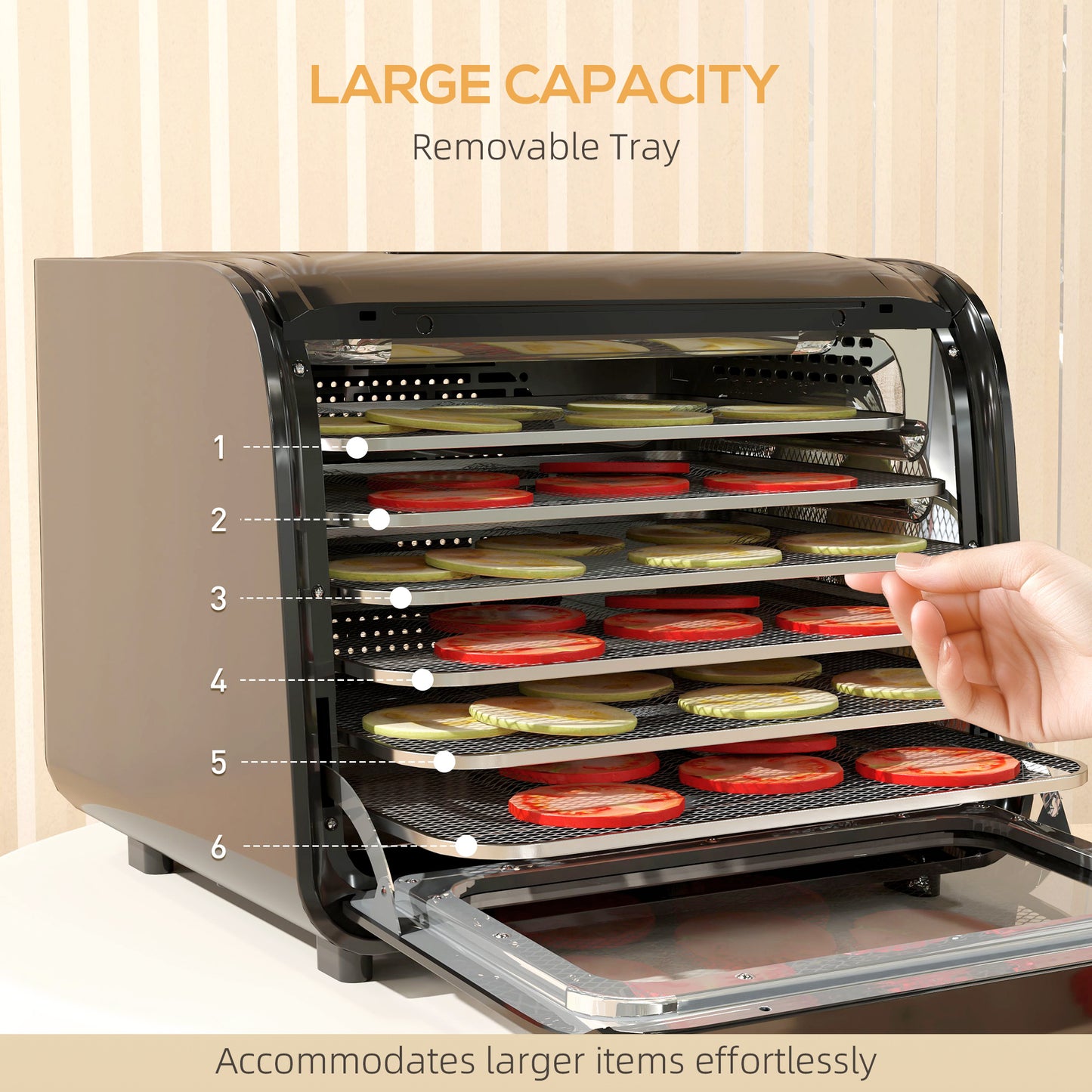 HOMCOM Six Tray Food Dehydrator With Adjustable Temperature 35 To 70 Celsius Black