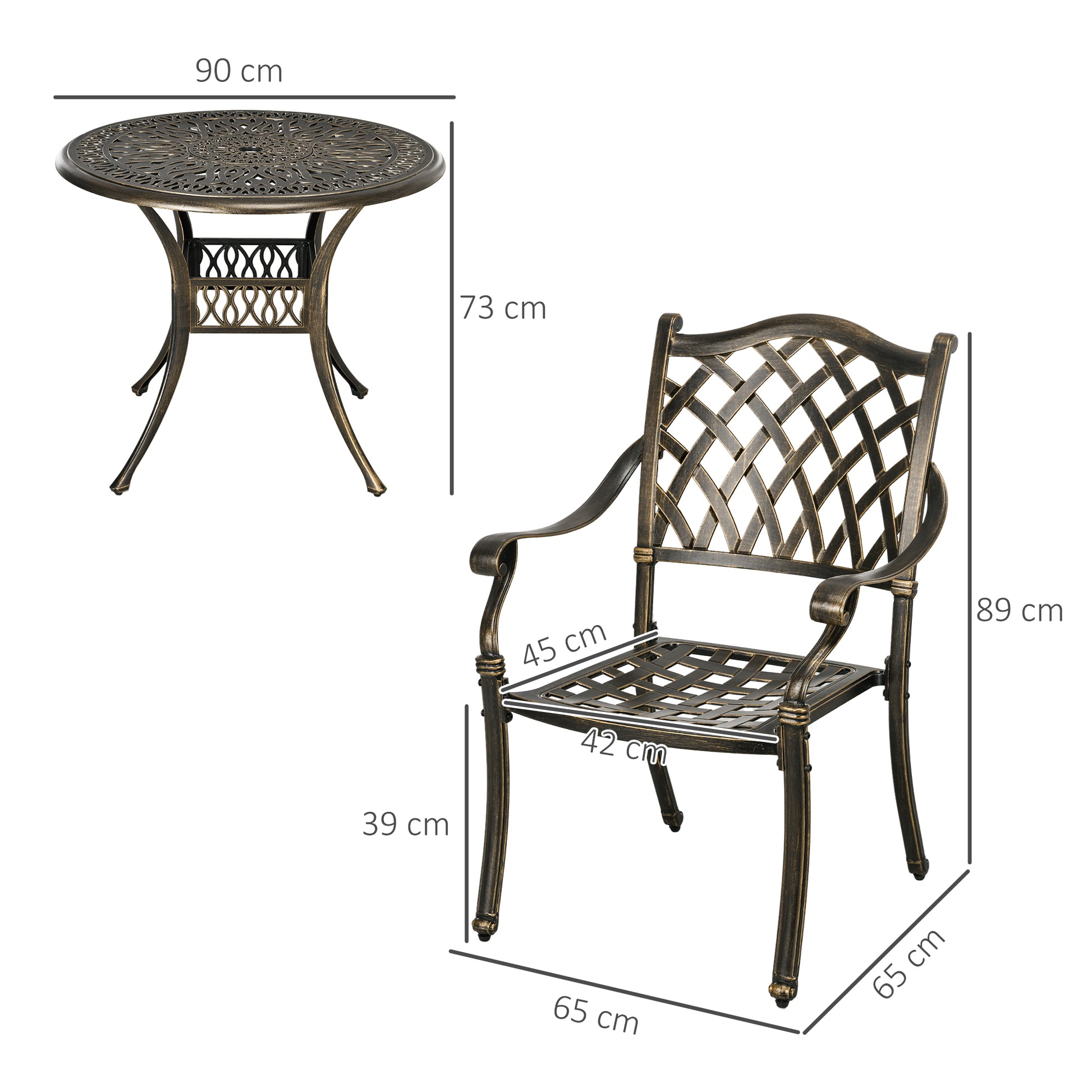 Outsunny Vintage-Inspired 5-Piece Cast Aluminum Outdoor Dining Set with Umbrella Hole - Includes 4 Chairs and Round Table for Patio and Garden - ALL4U RETAILER LTD