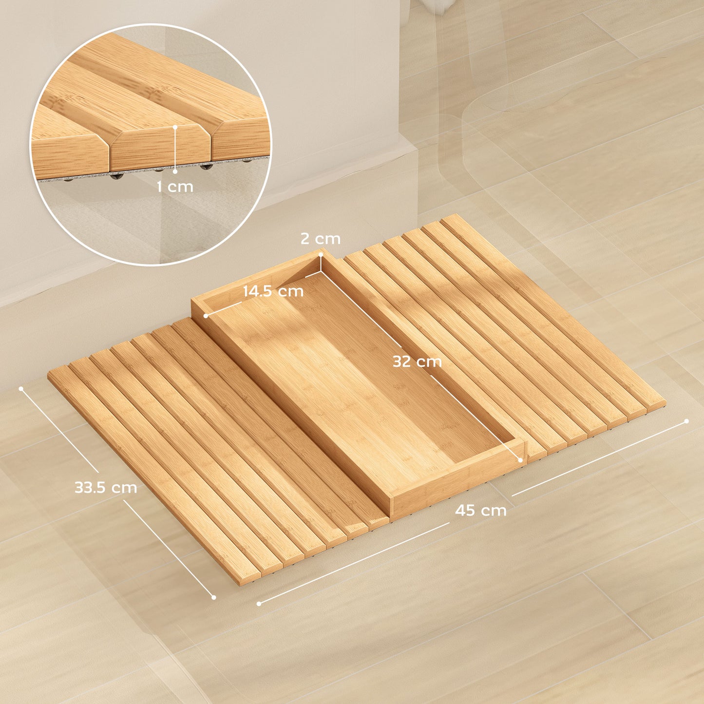 HOMCOM Bamboo Sofa Arm Tray Foldable Anti Slip Armrest Tray For Drinks And Snacks Natural Wood Finish