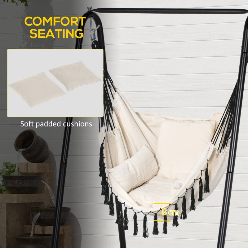 Outsunny Patio Hammock Chair w/ Stand, Hanging Chair w/ Cushion, Armrest, White - ALL4U RETAILER LTD