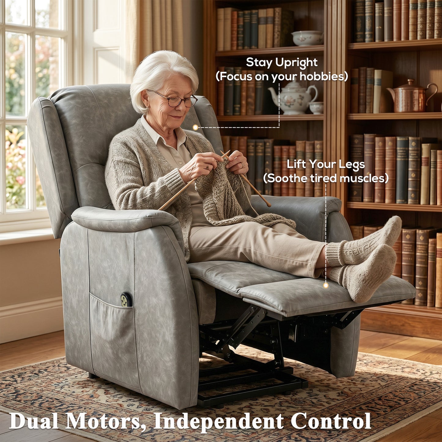 HOMCOM Power Lift Recliner Chair Dual Motor Electric Lift Chair For Elderly With Remote Control Grey