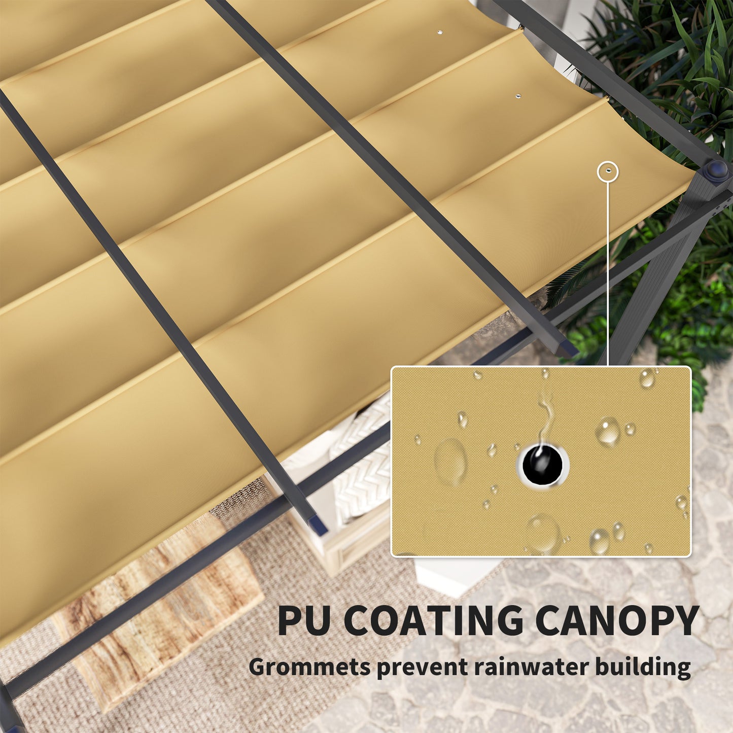 Outsunny 3 x 4m Aluminium Pergola With Retractable Roof Khaki for Patio Or Garden