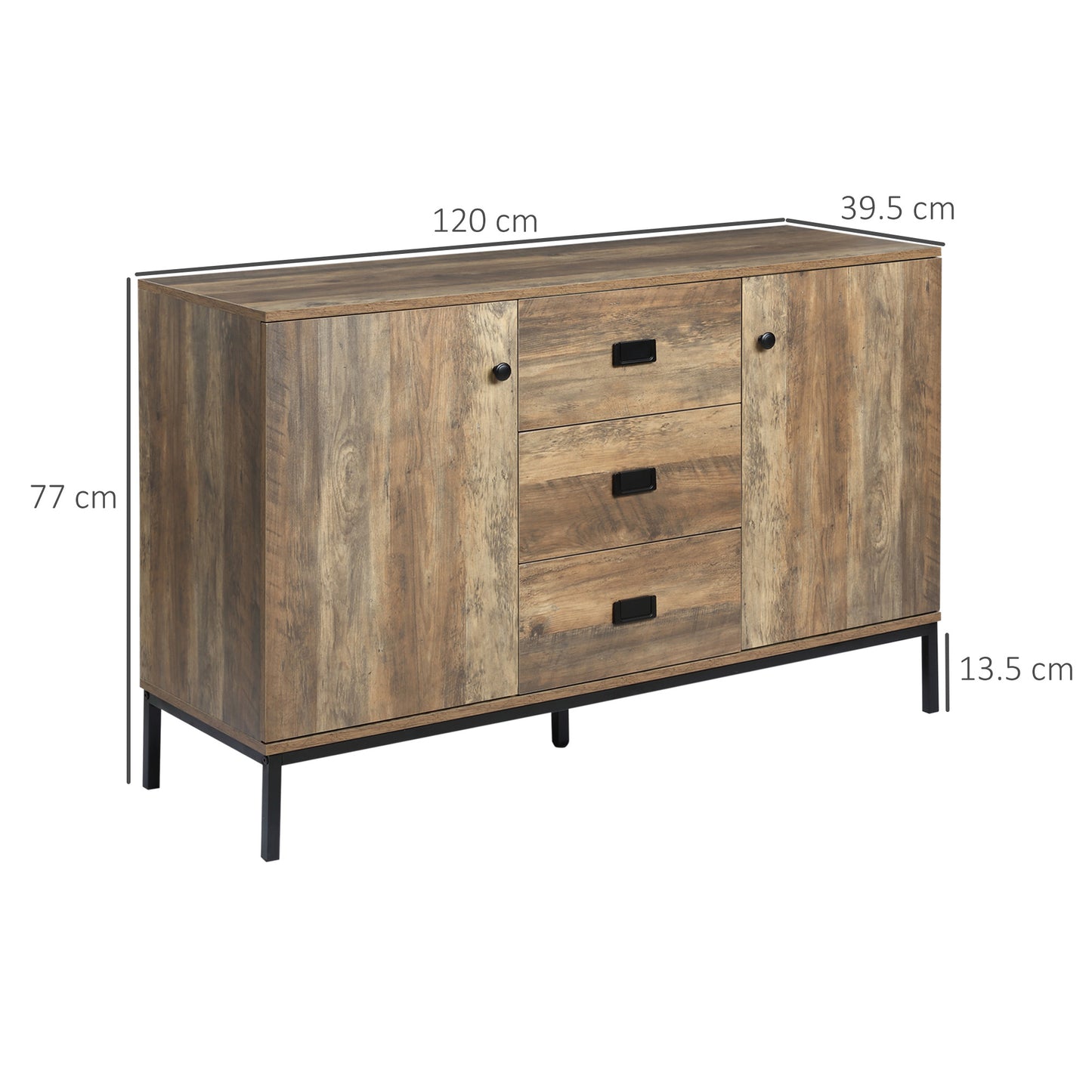 HOMCOM Industrial Sideboard Storage Cabinet Accent Cupboard Drawers Adjustable Shelves Kitchen Dining Room Living Room Distressed Brown - ALL4U RETAILER LTD