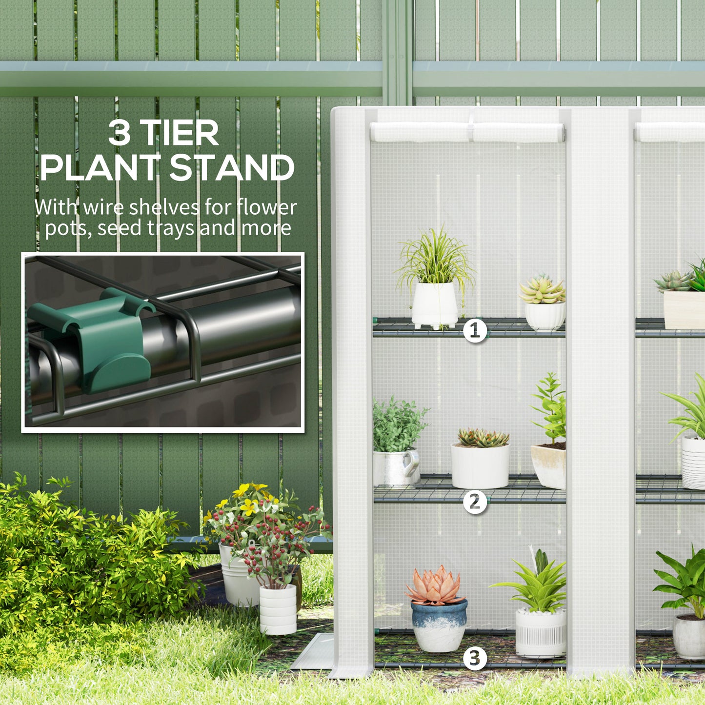 Outsunny Three Tier Mini Greenhouse White With Three Shelves And Roll Up Zip Door