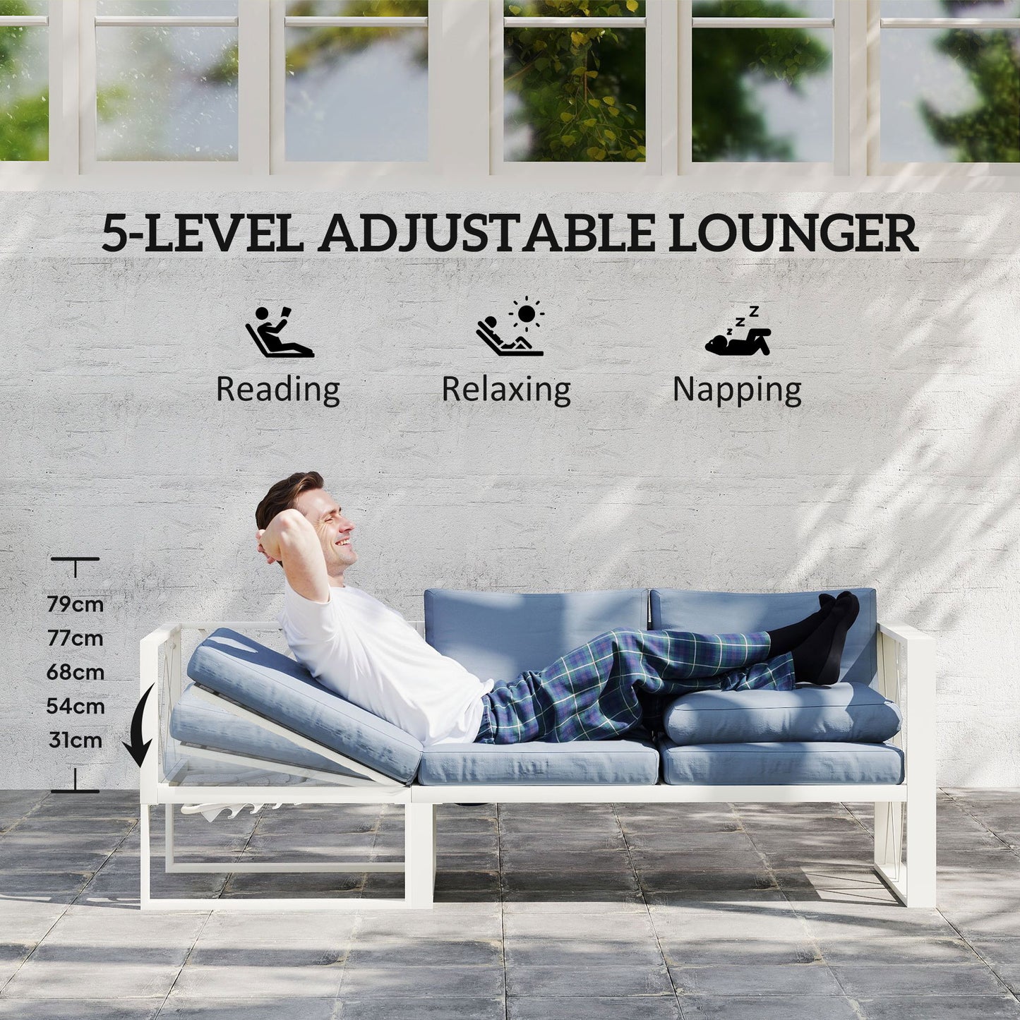 Outsunny Four Piece L Shaped Garden Furniture Set With 5 Level Adjustable Lounger Grey