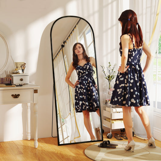 HOMCOM 165cm Aluminium Frame Standing Mirror Black Two Way Design With Wall Mount Option