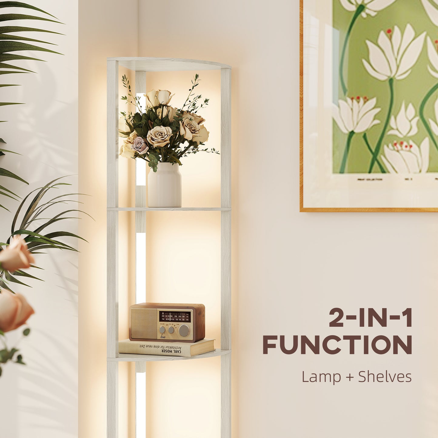 HOMCOM 4 Tier Corner Floor Lamp With Three Level Adjustable Brightness And 3000K LED Backlight 163.5cm Tall