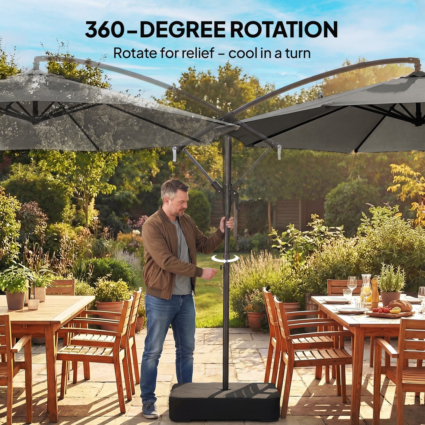 Outsunny 3 m Garden Cantilever Parasol With 80 Kg Sandbag Cross Base 360 Degree Rotation Grey