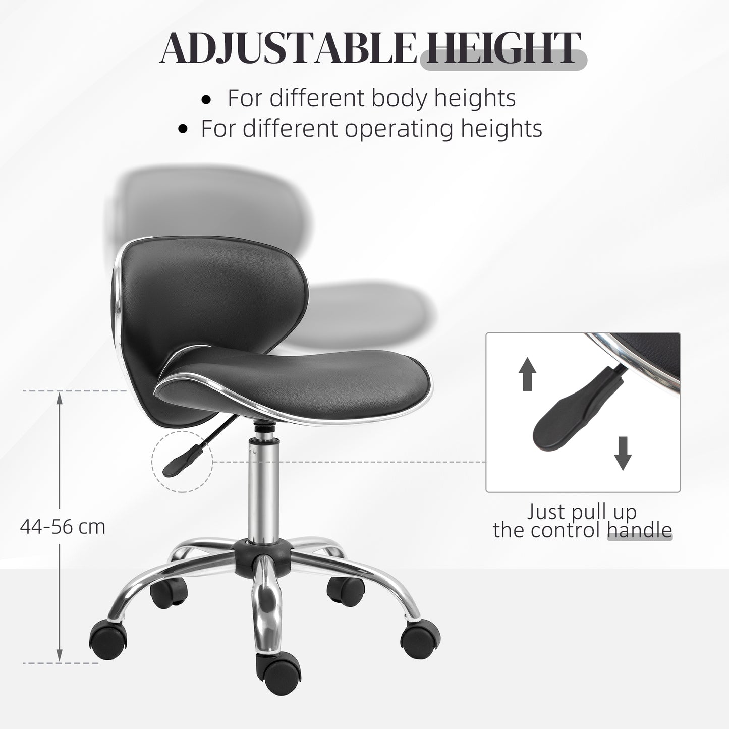 HOMCOM Height-Adjustable Rolling Salon Stool with Backrest, Black Spa Chair - ALL4U RETAILER LTD