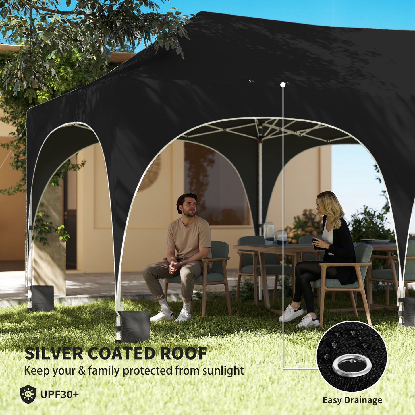 Outsunny 3x6m Pop Up Gazebo With Sides Peak Top Garden Party Tent Marquee Includes 6 Sandbags Carry Bag Black