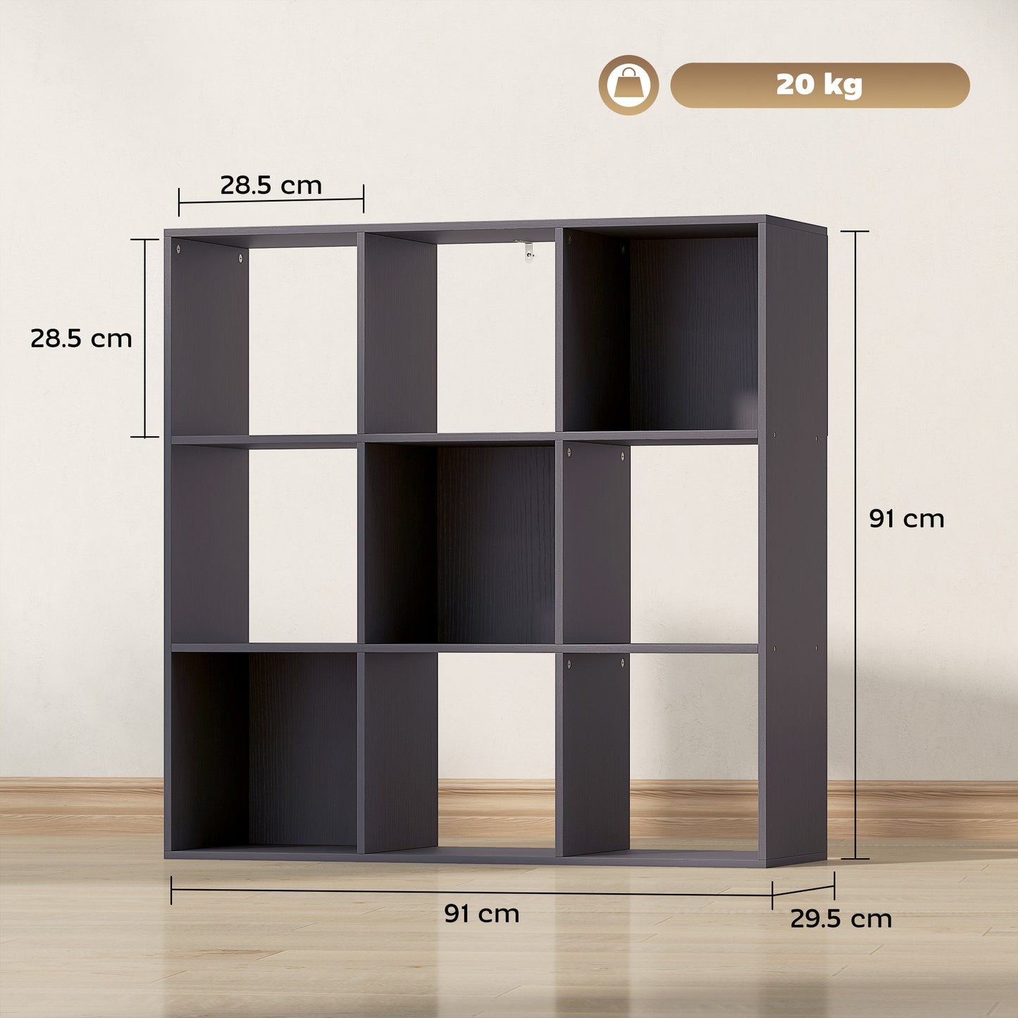 HOMCOM Nine Cube Storage Shelf Grey For Home Office Organization Durable Particle Board Construction