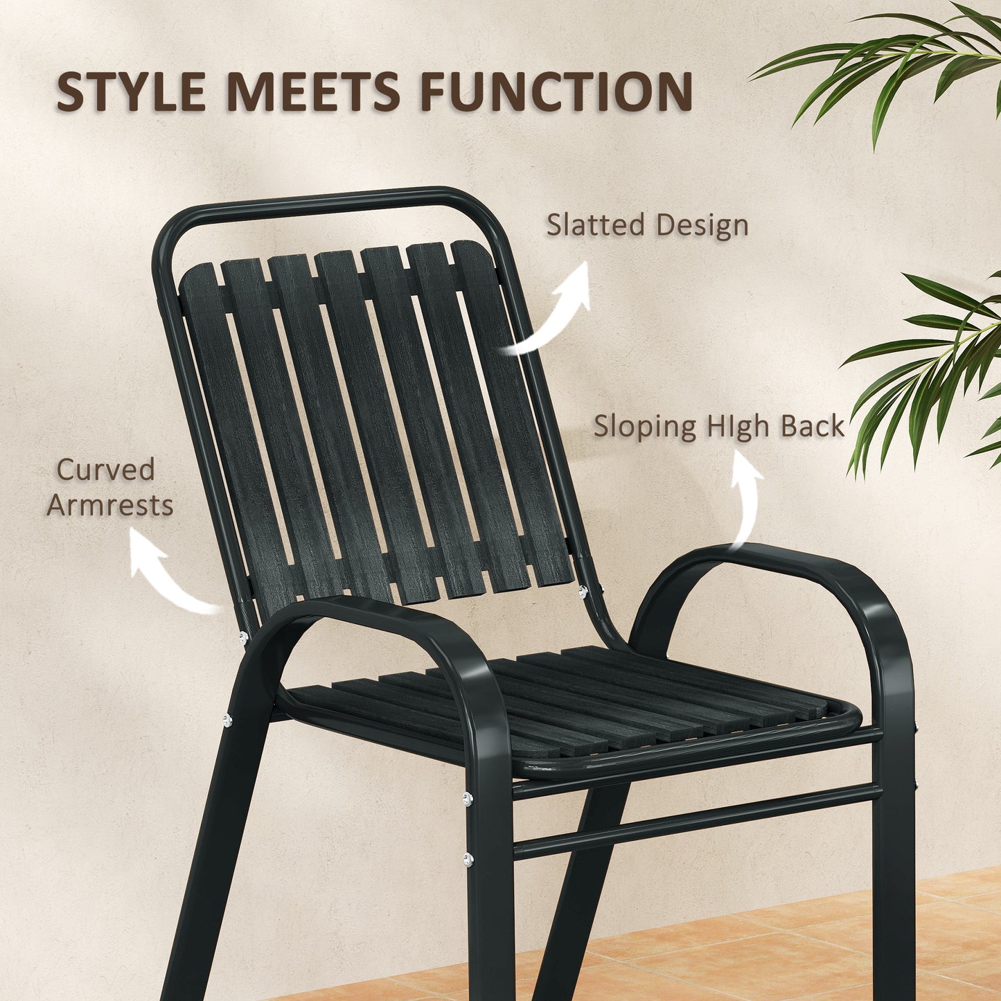 Outsunny 3 Piece Patio Bistro Set With Stackable Chairs And Tempered Glass Table For Balcony Garden Charcoal Grey