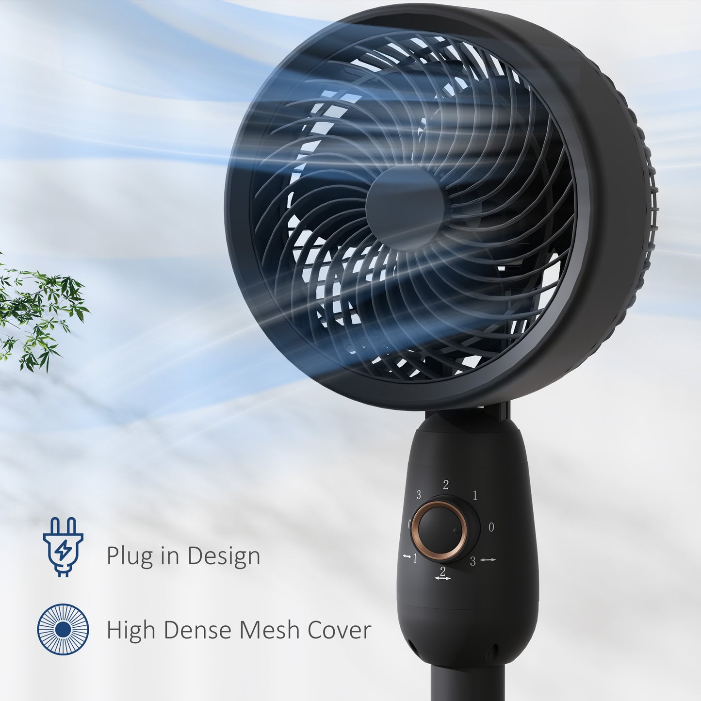 HOMCOM 12 Inch Pedestal Fan With Oscillation, 3 Speed Settings, Air Circulator For Bedroom Home Office Black