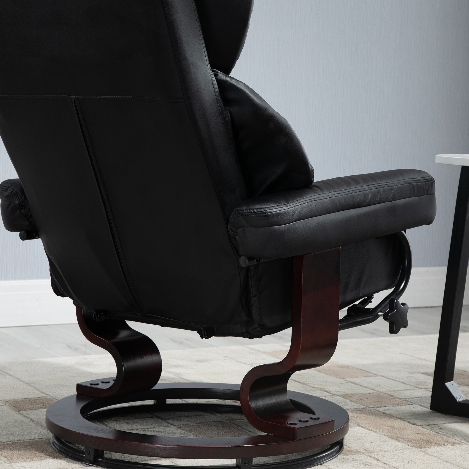 HOMCOM Modern Reclining Swivel Chair and Ottoman Set with Padded Faux Leather in Black - ALL4U RETAILER LTD