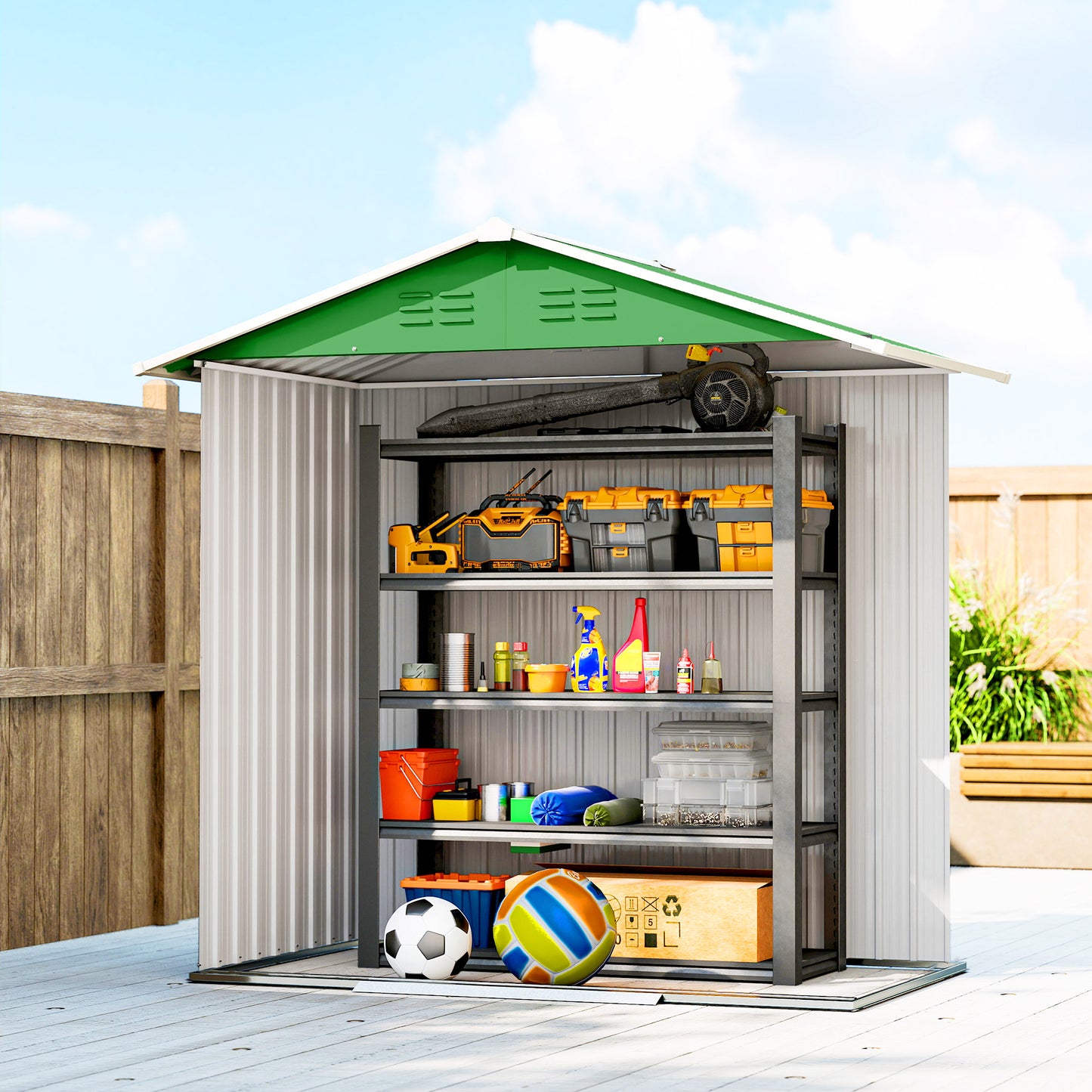 Outsunny 6.5 x 3.5 Ft Metal Garden Storage Shed Green With Galvanized Steel Construction And Double Sliding Doors