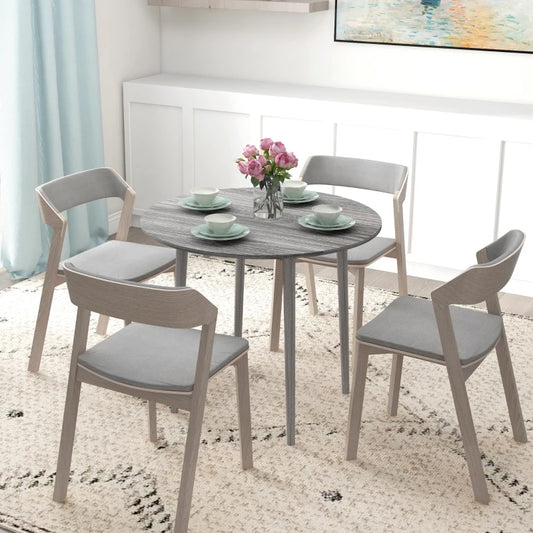 HOMCOM Folding Round Drop Leaf Dining Table for 4, Modern Space-Saving Kitchen Table with Wood Legs, Grey - ALL4U RETAILER LTD