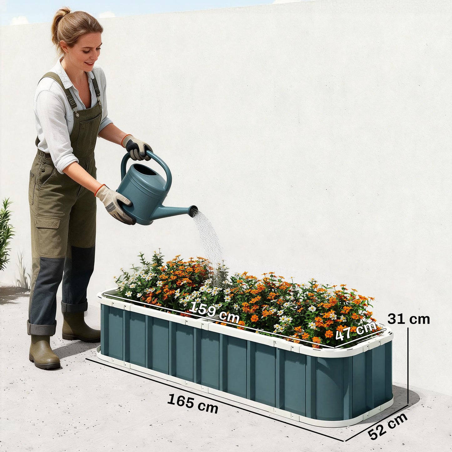 Outsunny Galvanised Raised Garden Bed 5 x 2 x 1 ft Metal Planter With Folded Edging And Gloves