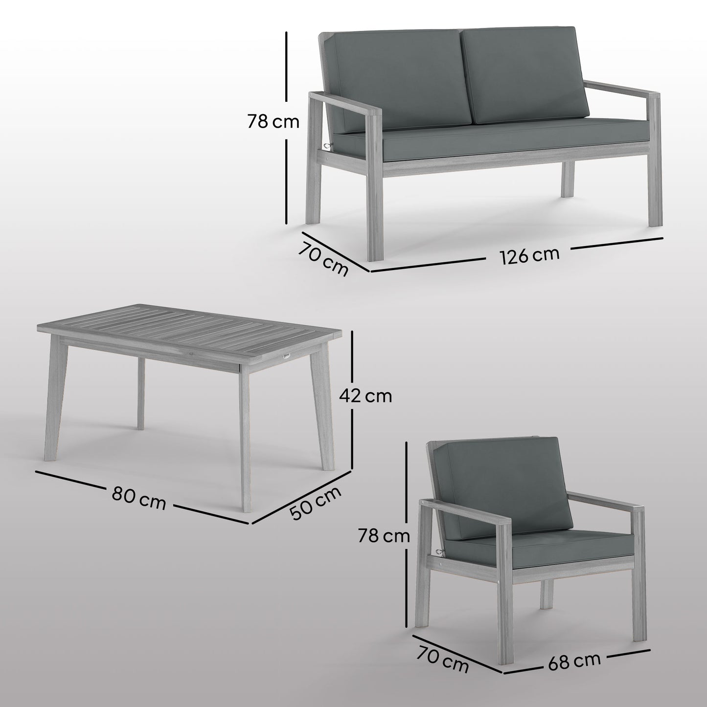 Outsunny 4 Piece Wooden Garden Furniture Set With Cushions In Light Grey For Patio