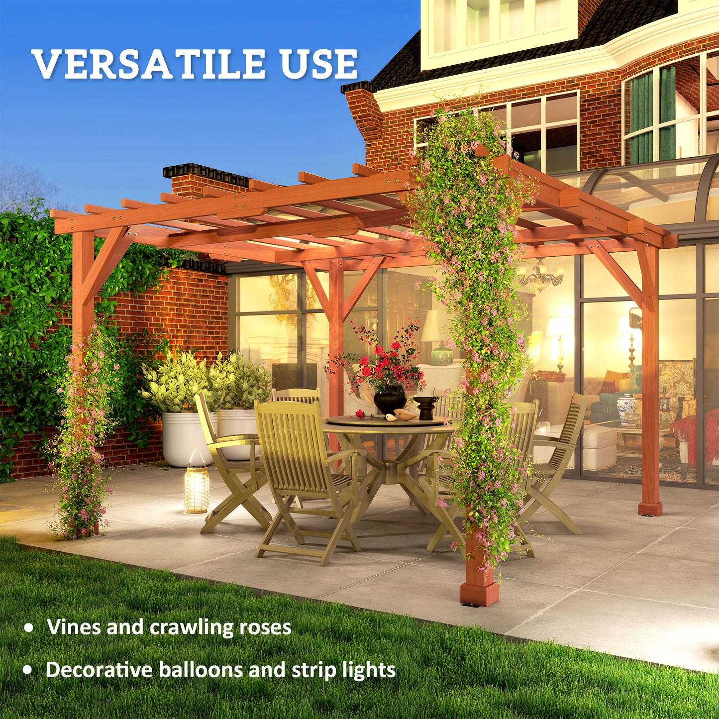 Outsunny 3.3 x 3.3 m Wooden Pergola Kit Garden Gazebo Grape Trellis For Climbing Vines Flowers