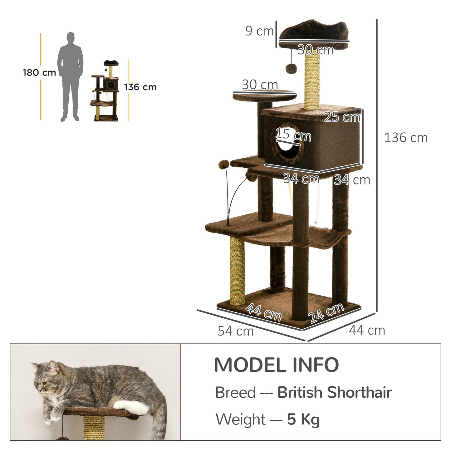 PawHut Cat Tree for Indoor Cats, Modern Cat Tower with Scratching Posts, House - ALL4U RETAILER LTD