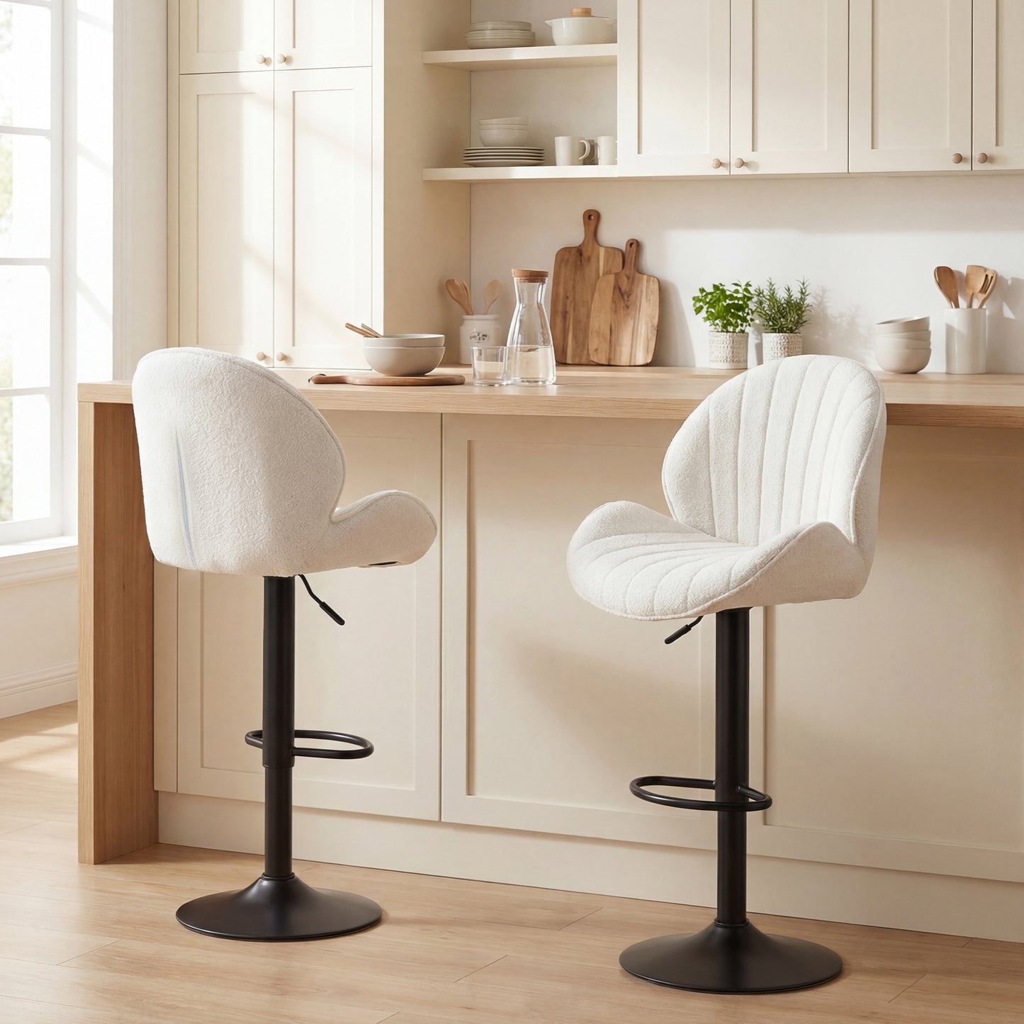 HOMCOM Bar Stools Set Of 2 Swivel Bar Stools With Back Adjustable Height Gas Lift 360 Degree Cream For Kitchen Island