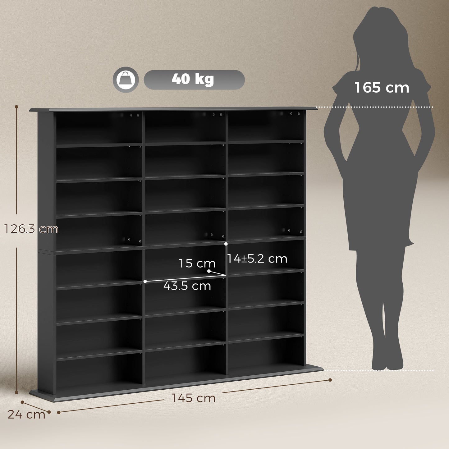 HOMCOM 1032 CD 594 DVD Blu-ray Storage Unit with 24 Compartments and 18 Adjustable Shelves Black