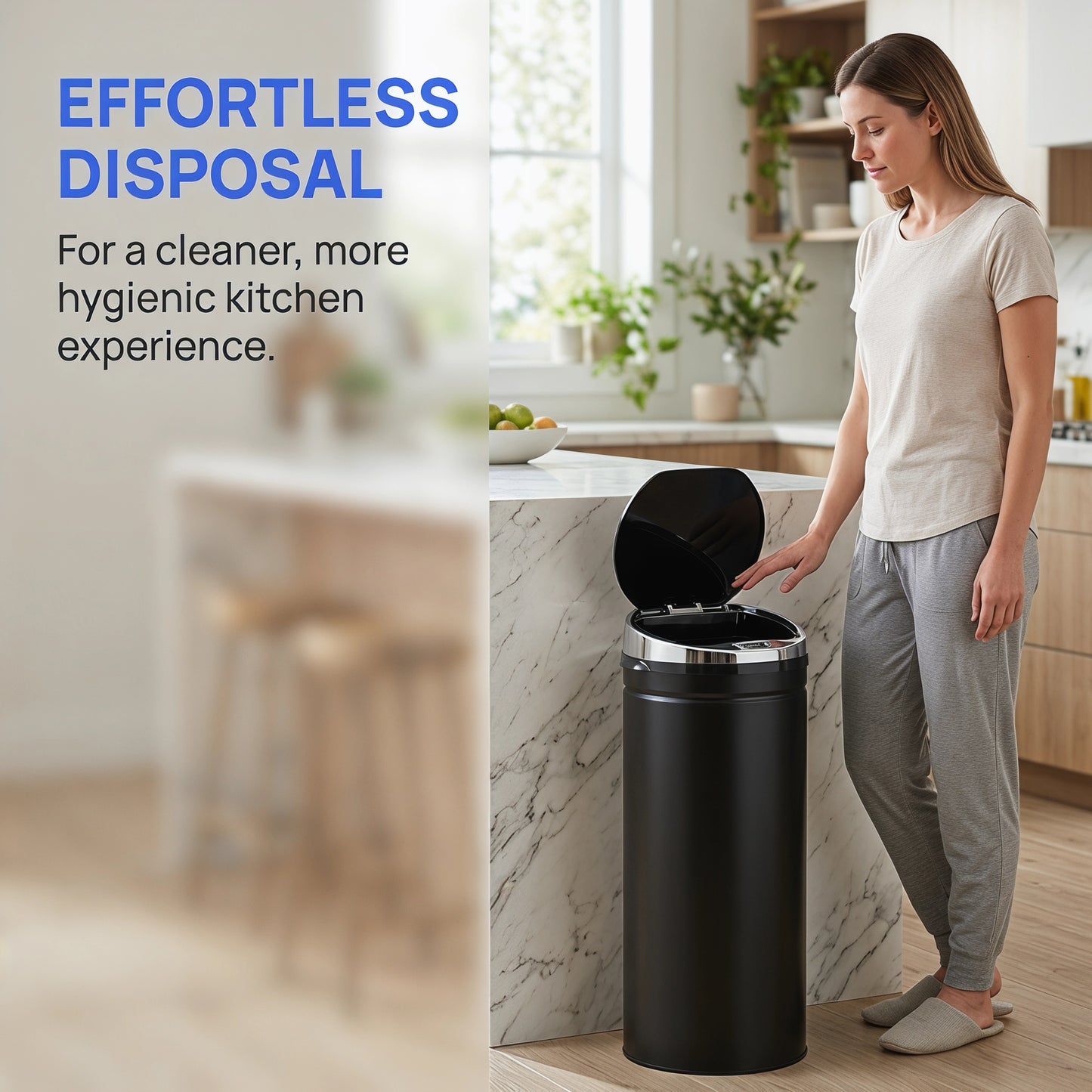 HOMCOM 50L Automatic Motion Sensor Trash Bin Fingerprint Resistant Stainless Steel Black