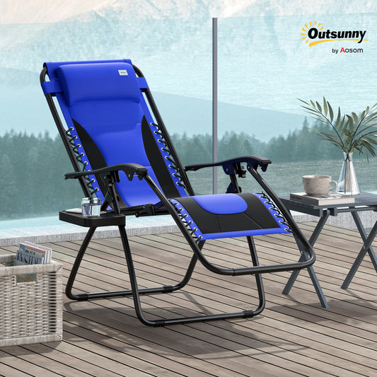 Outsunny Zero Gravity Lounger Chair Folding Reclining Patio Chair With Padded Seat Cup Holder Cushion Headrest Blue