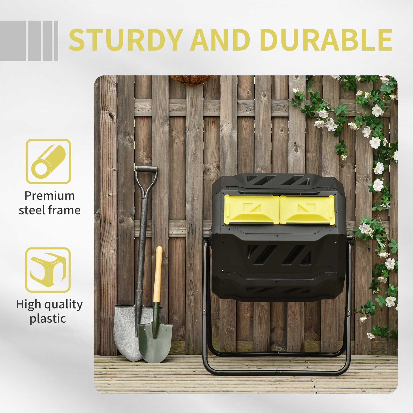 Outsunny 160L 360Â° Rotating Dual Chamber Composter - Yellow