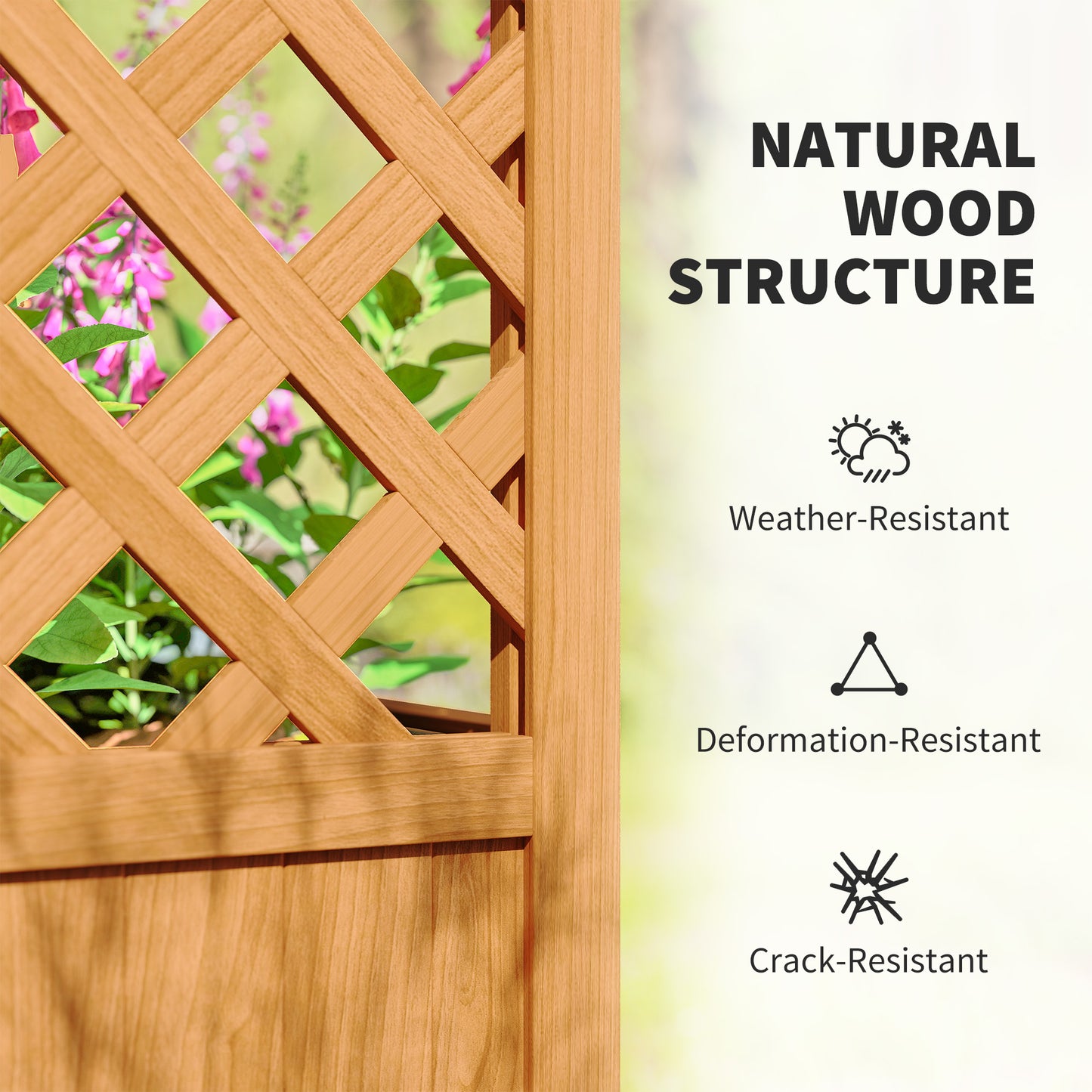 Outsunny Wooden Raised Garden Bed with Trellis Liner and Drainage Holes for Vine Climbing Plants 83 x 36 x 145 cm