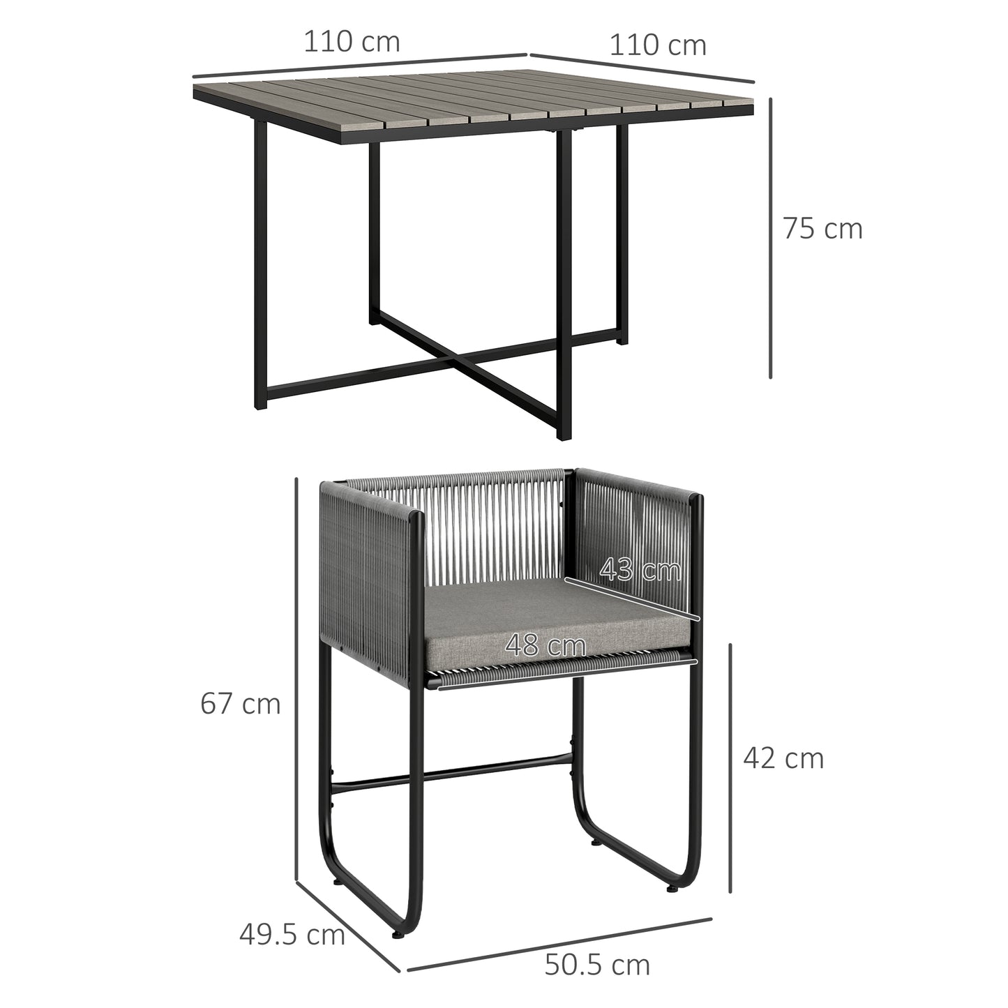 Outsunny 4 Seater Rattan Cube Garden Set With Cushions Outdoor Patio Dining Table And 4 Chairs Grey
