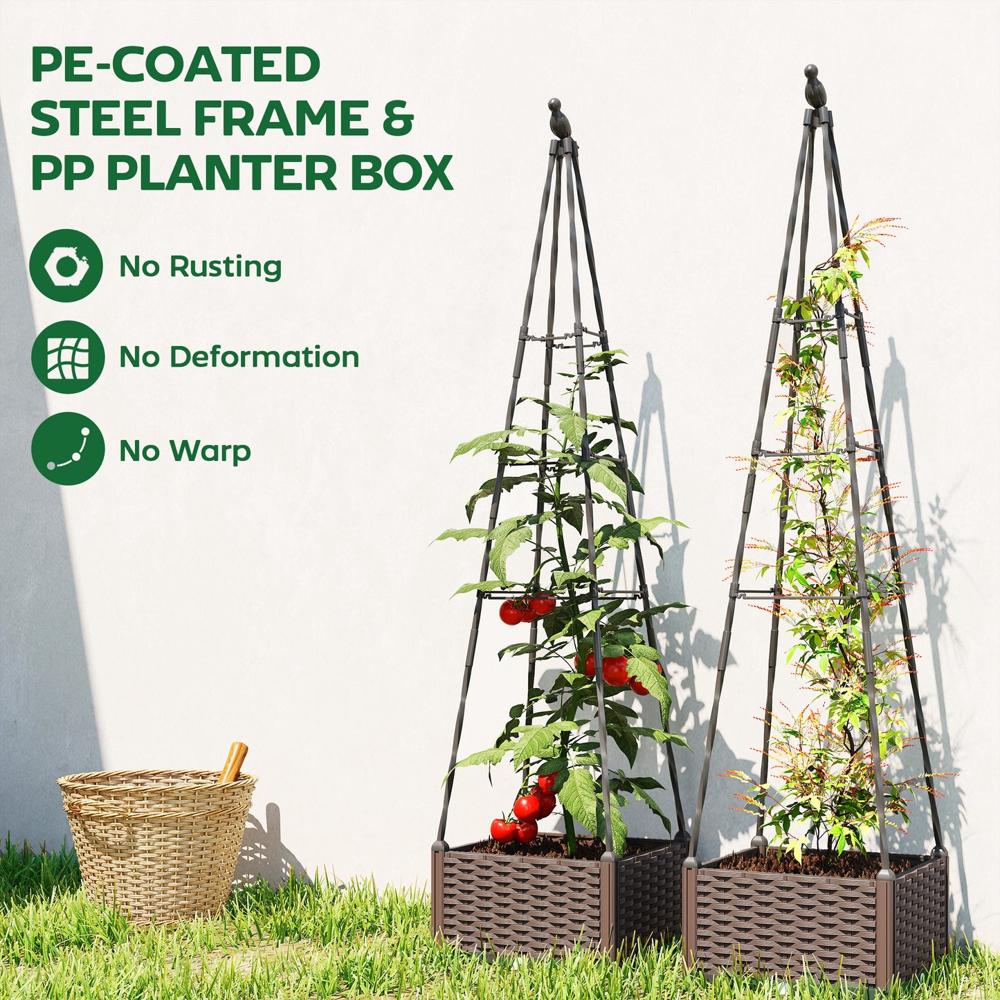 Outsunny Raised Garden Bed With Trellis Self Watering Planter Box Drainage Holes And Plugs
