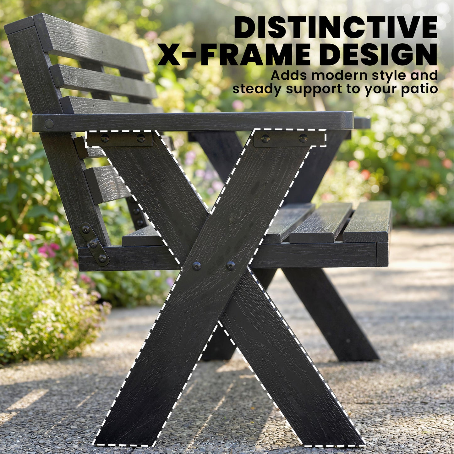Outsunny Two Seater Wooden Garden Bench Slatted Patio With Armrest And Backrest Black