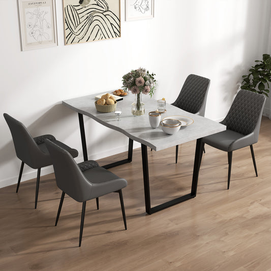 HOMCOM Set of 4 Quilted PU Leather Dining Chairs with Metal Frame and Foot Caps Grey