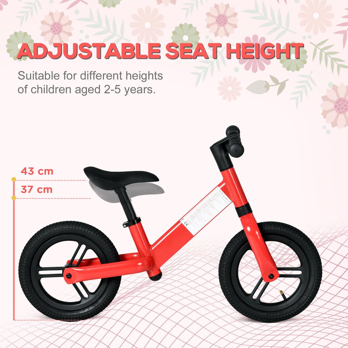 AIYAPLAY 12" Kids Balance Bike - Adjustable Seat, 360° Handlebars - Red - ALL4U RETAILER LTD