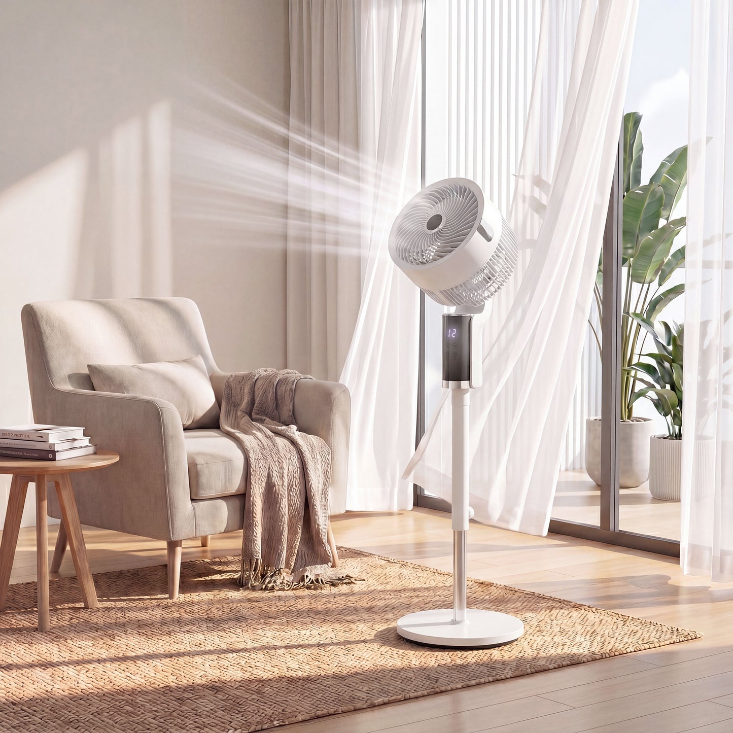 HOMCOM 44 Inch Pedestal Fan Quiet 20dB Sleep Mode 90 Degree Oscillation 8 Speeds LED Light White Bedroom