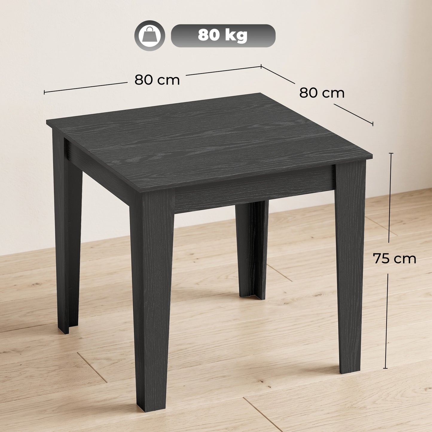 HOMCOM Modern Square Dining Table For Four With Wood Effect Finish