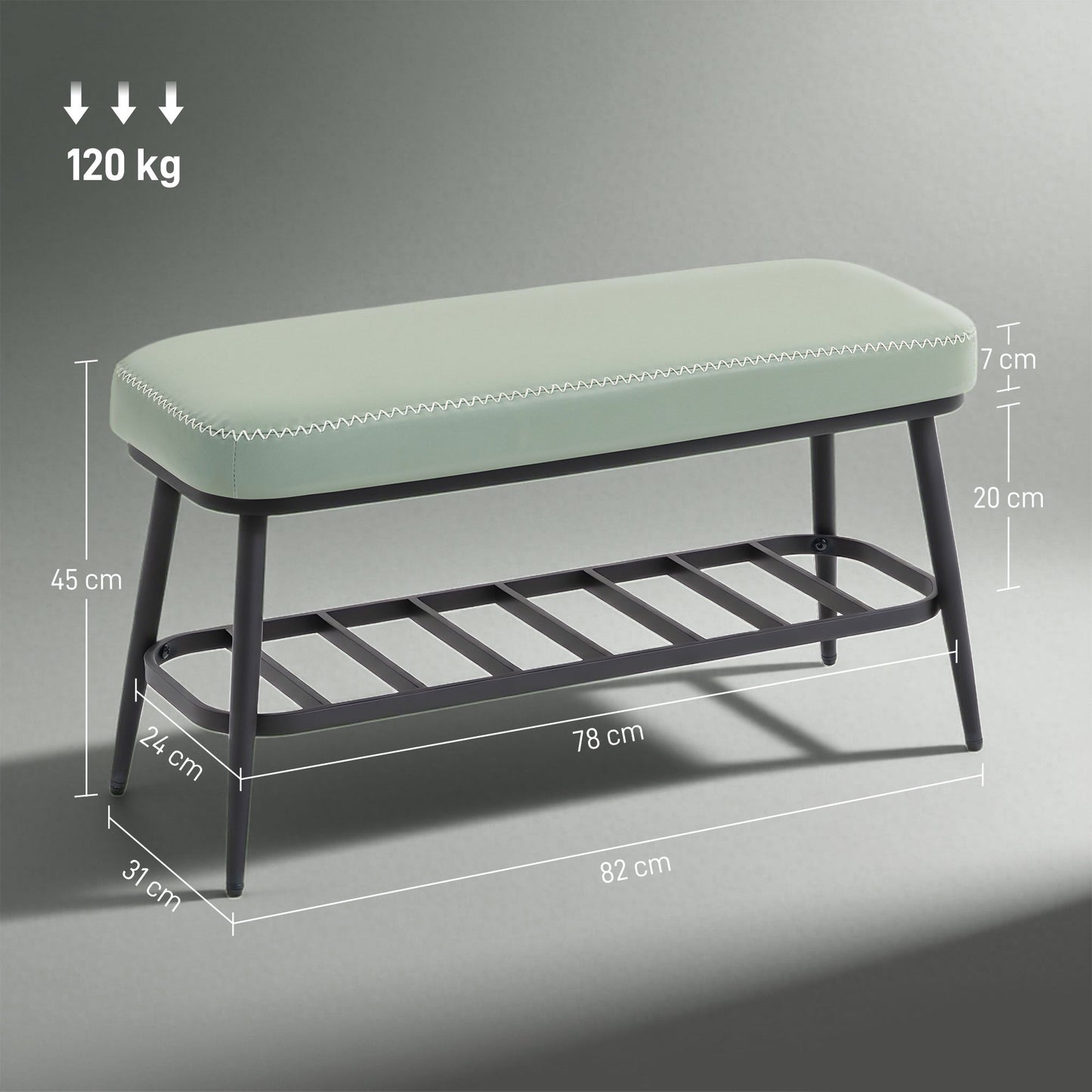 HOMCOM PU Leather Shoe Storage Bench Green With Plush 7cm Cushion And 120 Kg Capacity For Entryway Organization