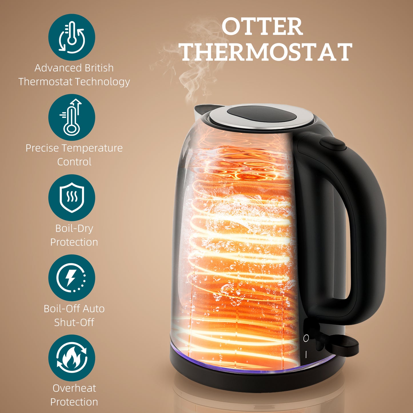 HOMCOM Polished Toaster And Kettle Set Black With Sleek Countertop Design And LED Ambience