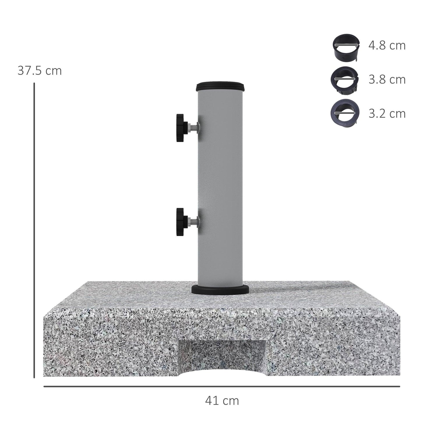 Outsunny Granite Parasol Base, 28kg Heavy Duty Square Umbrella Stand with Wheels, Retractable Handle, Stainless Steel Tube, Grey - ALL4U RETAILER LTD