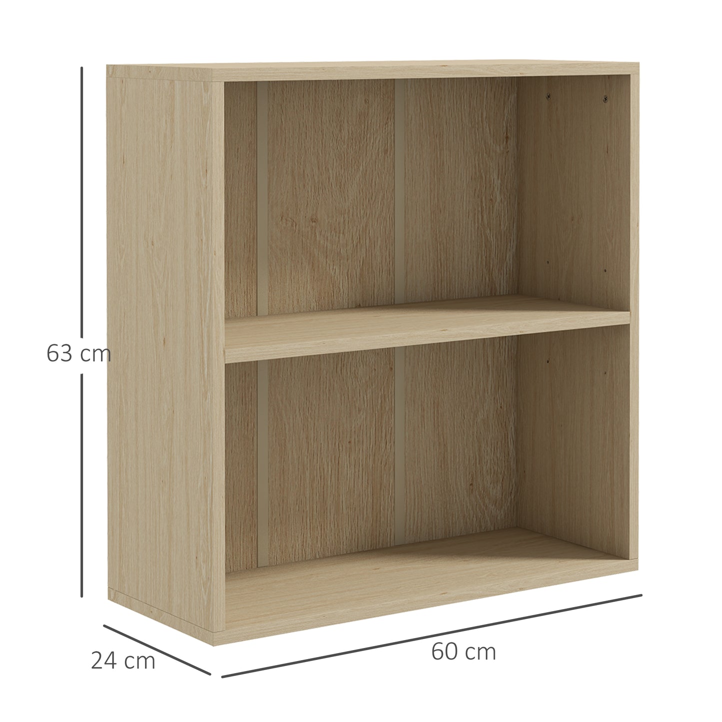 HOMCOM 2 Tier Bookshelf with Adjustable Shelf 2 Compartments for Home Office Living Room Study Natural Finish