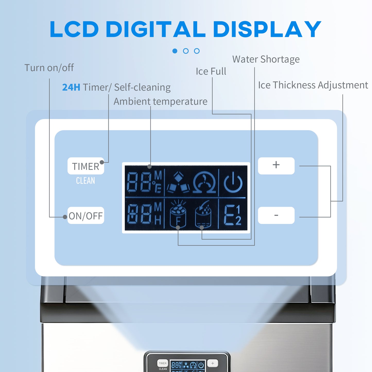 HOMCOM Commercial Ice Maker Machine With Self Cleaning LCD Display 45kg 24H 11kg Ice Storage For Home Office Bar