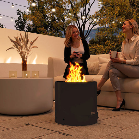 Outsunny Metal Wood Burning Fire Pit With Poker Portable Outdoor Patio Black Powder Coated Finish