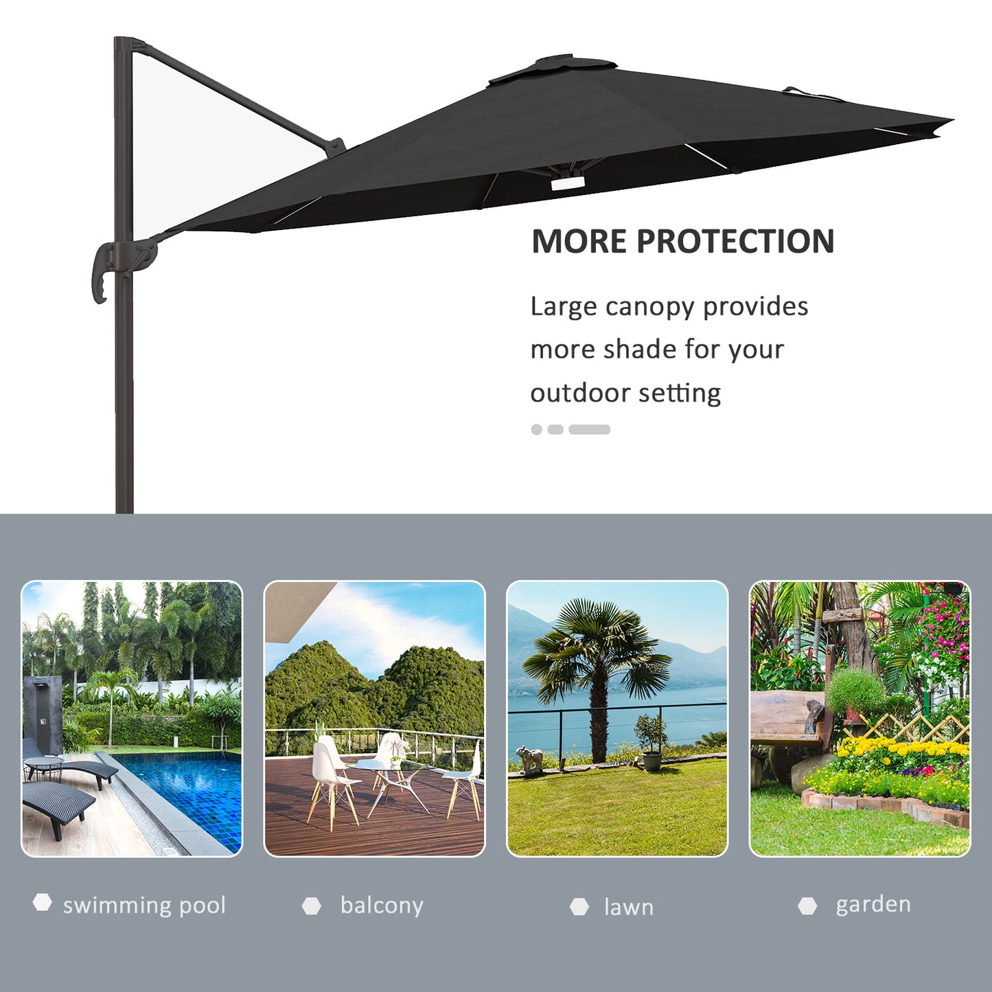 Outsunny Dark Grey 3m LED Cantilever Sun Umbrella with Solar Lights and Base for Outdoor Spaces - ALL4U RETAILER LTD